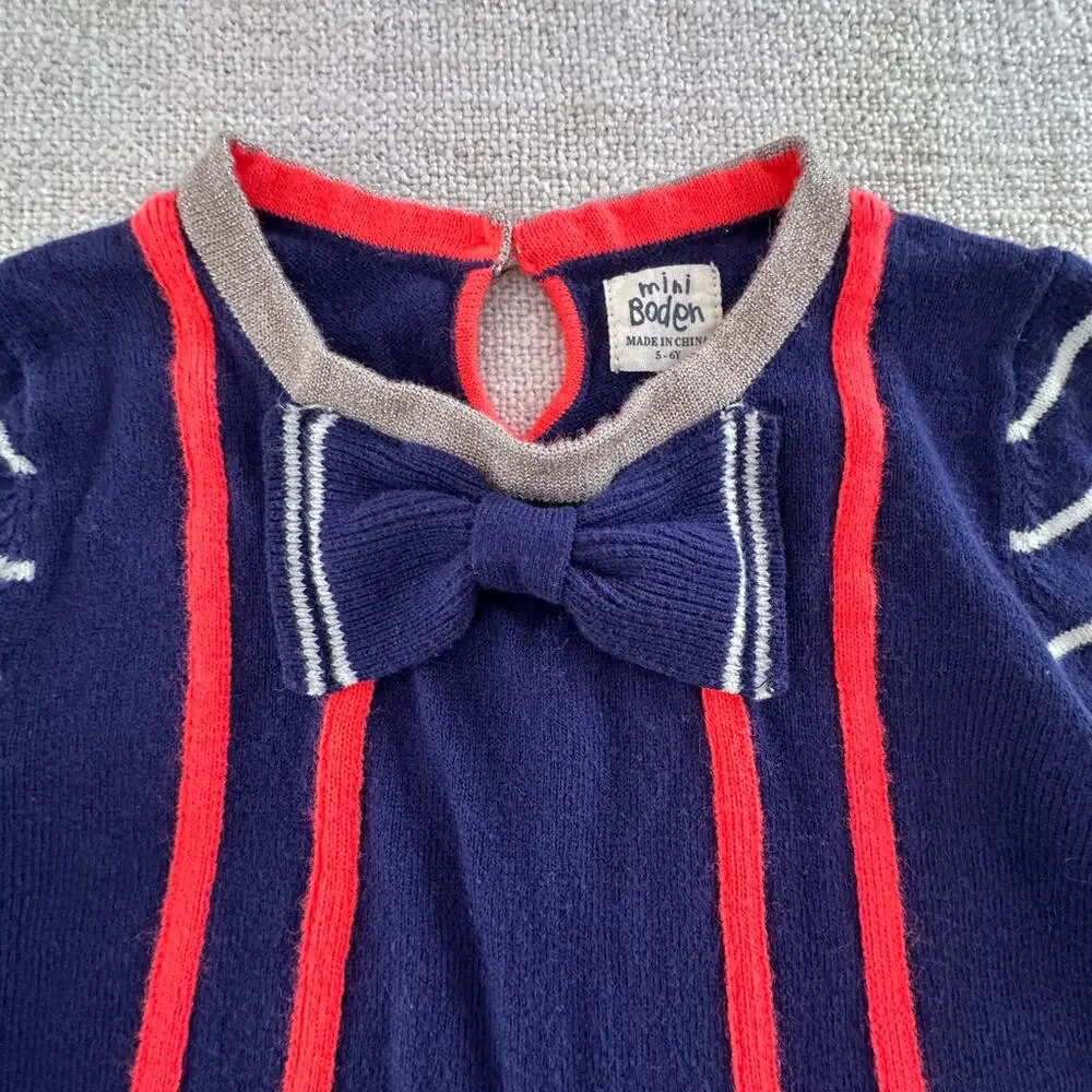 Mini Boden Navy Bow Tie Sweater Dress VGUC 5/6